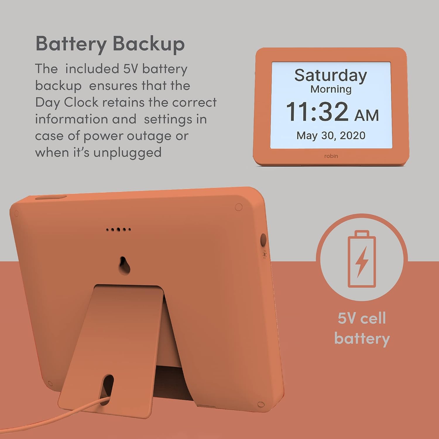 Robin 8" Day Clock Orange Blush