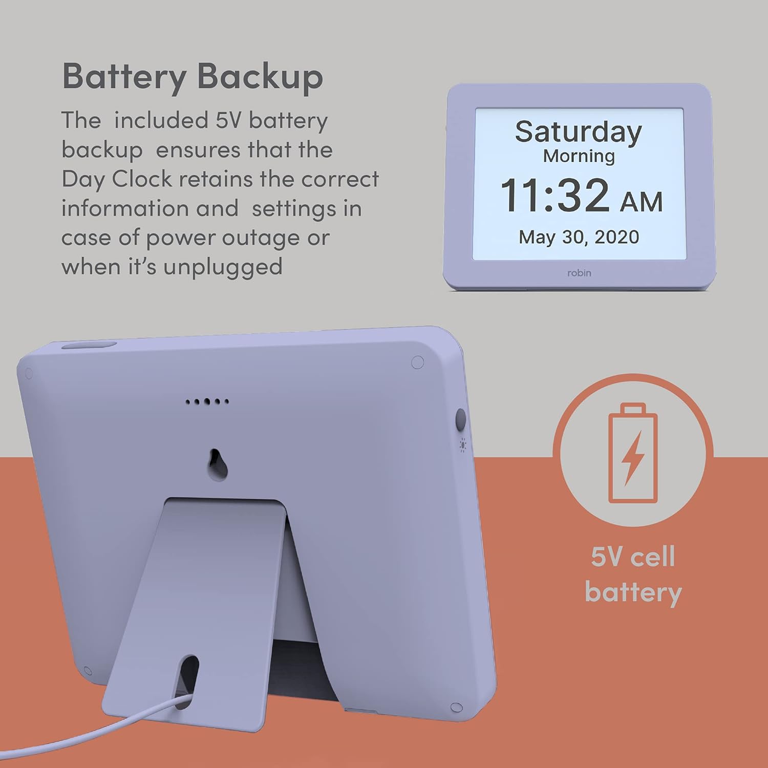 Robin 8" Day Clock Lavender