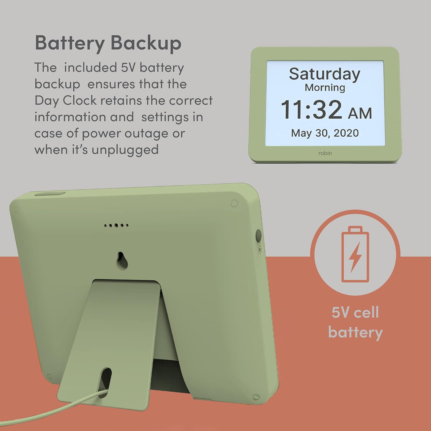 Robin 8" Day Clock Sage