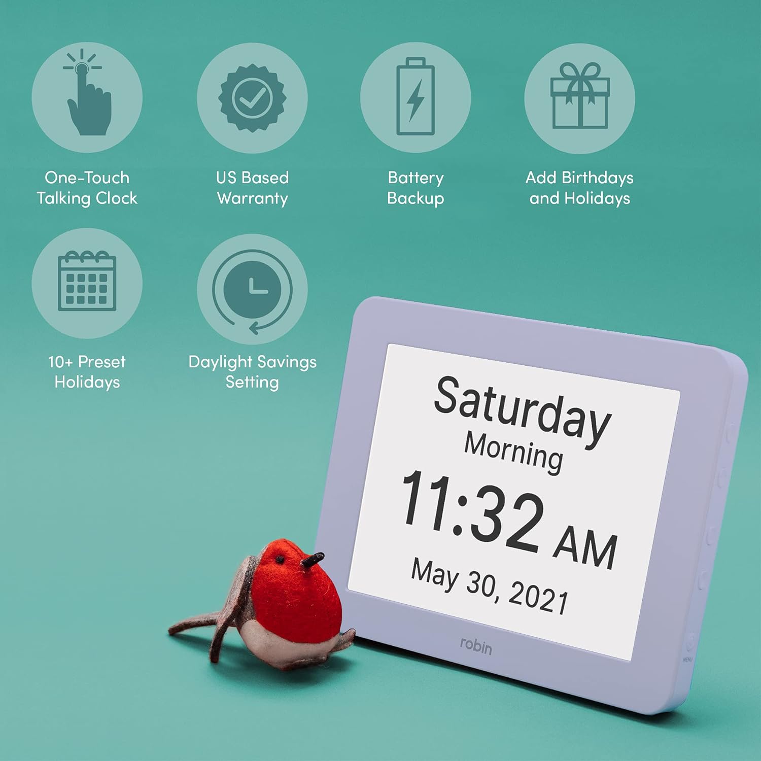 Robin 8" Day Clock Lavender