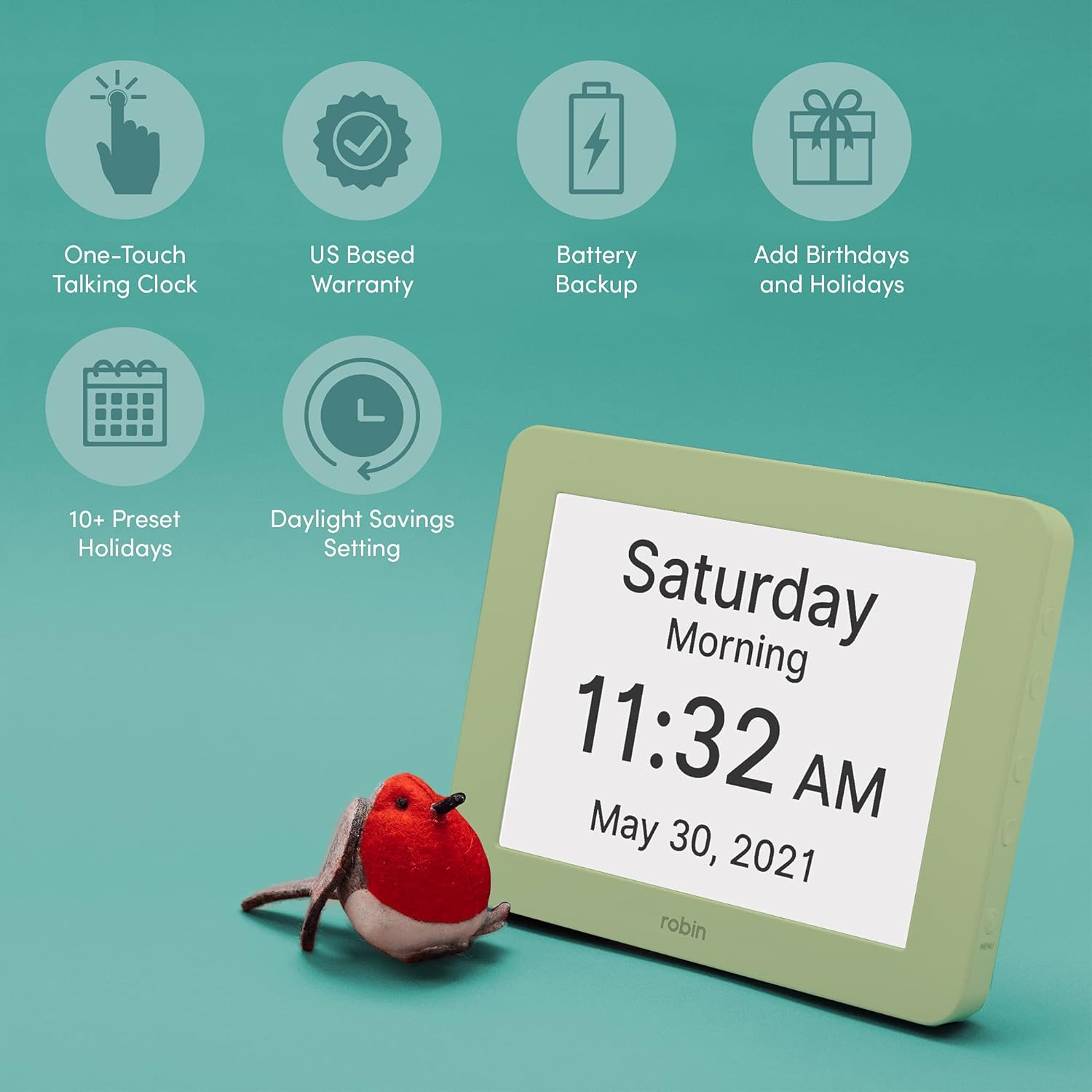 Robin 8" Day Clock Sage