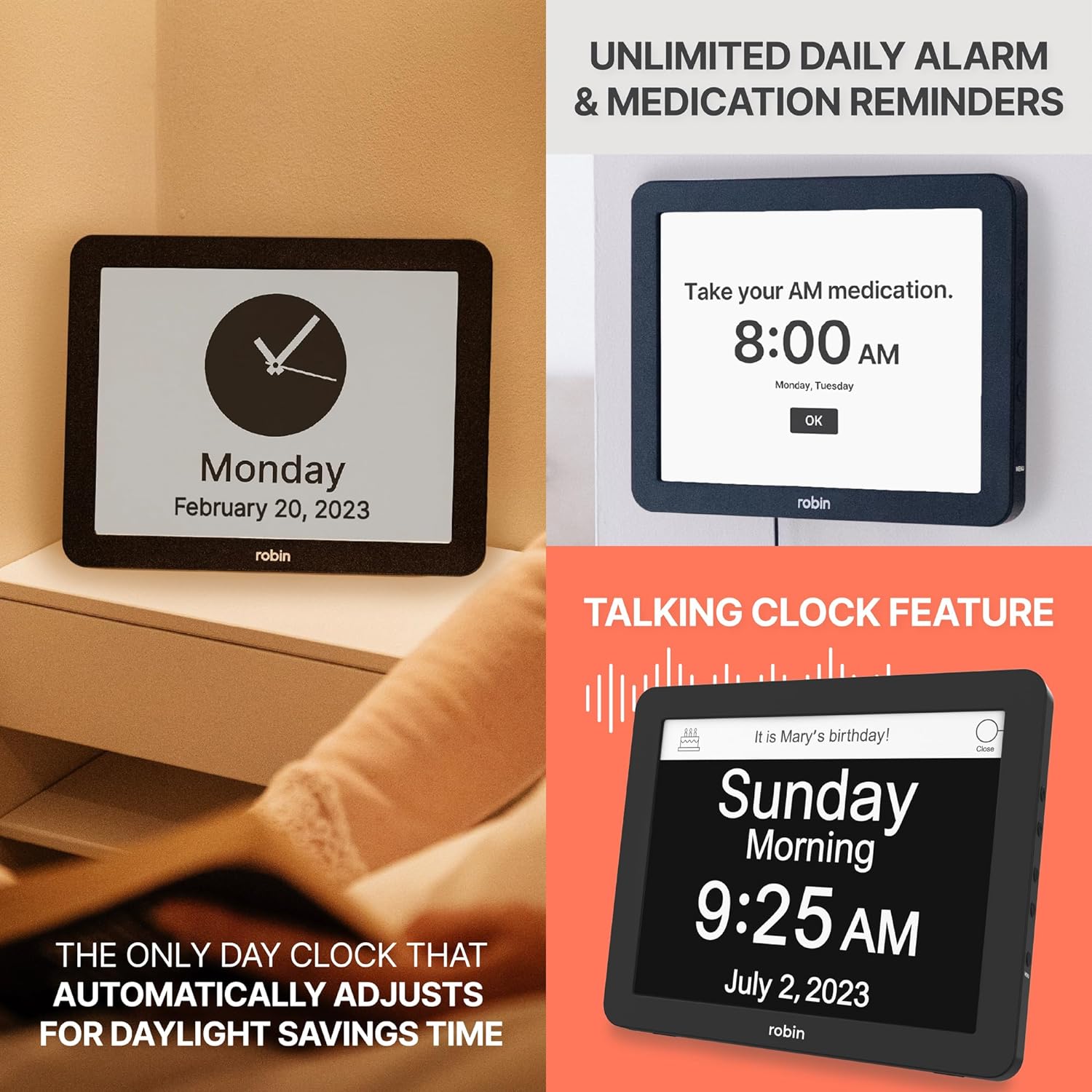 Robin 12" Day Clock Black