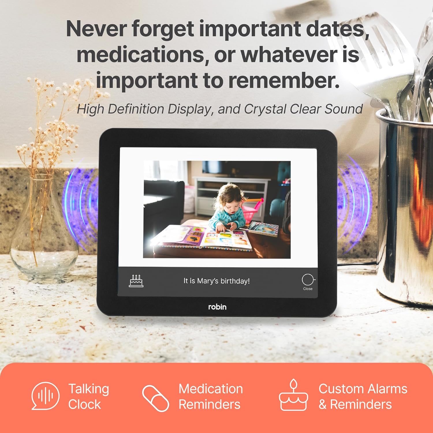 Robin 12" Day Clock Black