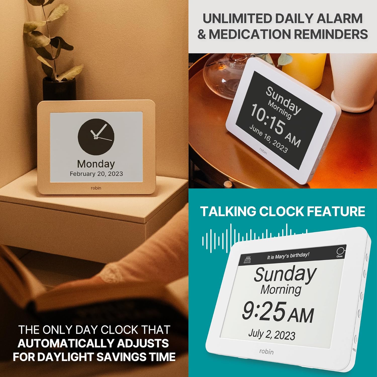 Corbin Clock Robin | The Ultimate Day Clock and Digital Alarm Clock – Robin Clock