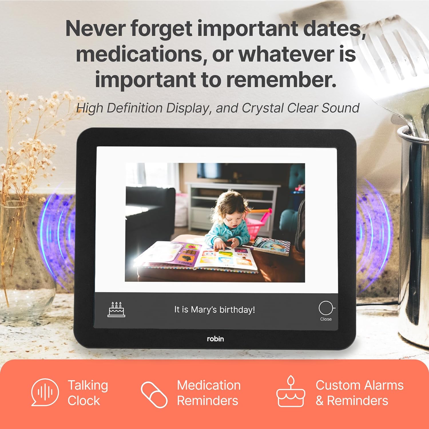 Robin 15" Day Clock Black